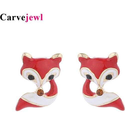 Carvejewl hand painted enamel glaze fox stud earrings Korea design cute lovely vivid animel earrings for women girl gift jewelry