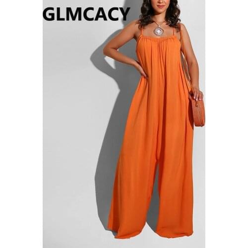 Women Spaghetti Strap Wide Leg Loose Jumpsuits