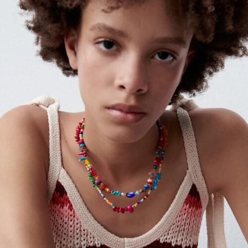 Vedawas ZA Pack Of Beaded Stone Necklaces for Women Bohemian Colorful Layer Collar Choker Necklace Holiday Jewelry Party Gifts