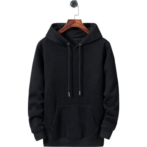 Winter New Fashion Style Long-sleeved Plus Velvet Padded Hoodie for Men and Women Solid Color Hooded Pullover Drawstring