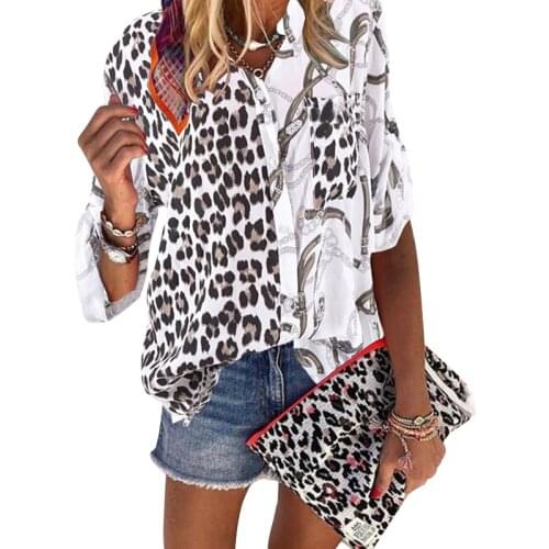 2021 Summer Long Sleeve Leopard Women Blouse Loose Printing Turn-down Collar Tops Plus Size Streetwear Ladies Blouses