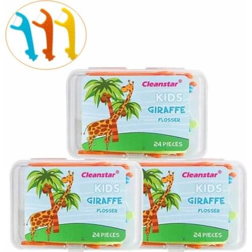 3Boxes=72Pcs Dental Kids Floss Picks Holder Brush Flosser Plastic Toothpicks Oral Care Child Teeth Cleaning 24Pcs/Box