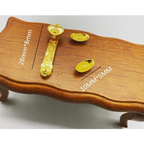3 pieces/set 1:12 dollhouse miniature mini Ruyi gold ingot Diy model accessory toy