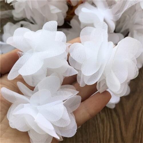 White Chiffon Lace Applique 3d Small Flowers Wedding Dress Skirt Accessories Diy Handmade Decoration Clothing Material