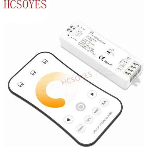 V2+R7-1 2.4GHz Wireless RF Color temperature LED Controller 2CH RF Dimmer For Dual Color LED Strip Tape Ribbon