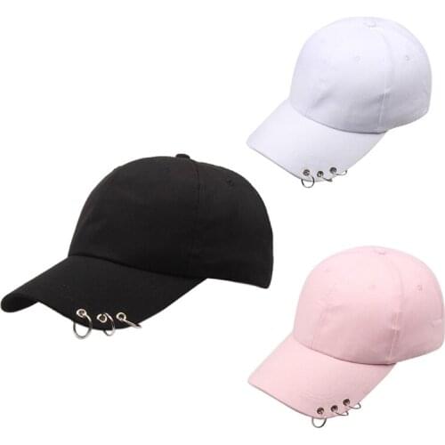 Unisex Korean Harajuku Baseball Cap with Metal Rings Hip Hop Adjustable Dad Hat F3MD