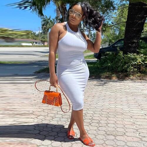 Black White Summer Bandage Bodycon Skinny Dress 2021 Sexy Off Shoulder Sleeveless Party Club Dress Fashion Elastic Midi Dress