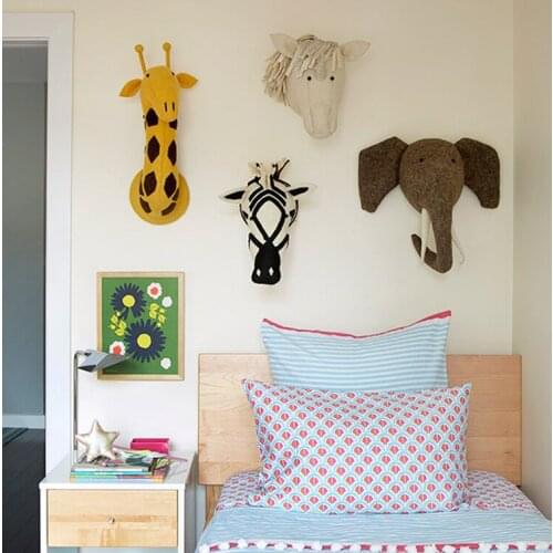 Handmade DIY Kids Baby Animals Wool Felt Stuffed Toys Room Decoration Wall Decoration Zebra Elephant Flamingo Fox