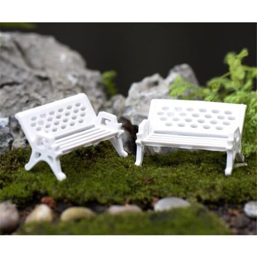 DIY White Park Bench Seat Moss Bottle Mini Garden Ornament Miniature Park Seat Bench Craft Fairy Dollhouse Decor Free shipping