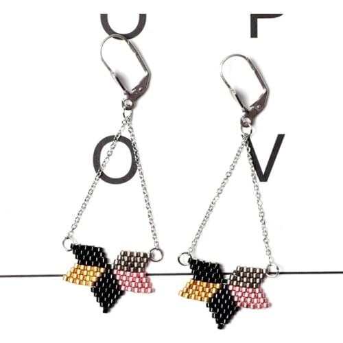 FAIRYWOO Drop Earrings For Women Miyuki Beaded Jewelry 2020 New Fashion Geometric Statement Earrings Delica Stainless Steel Punk