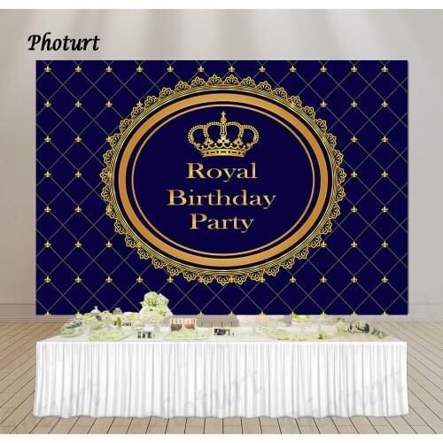 PHOTURT Royal Crown Photography Backdrop Boy Birthday Party Decoration Background Golden Blue Prince Vinyl Photo Studios Props