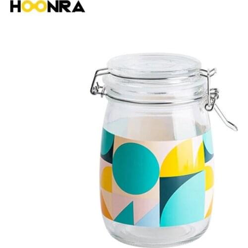 HOONRA 500ML Kitchen Storage Bottles Lead-free Glass Sealed Jar Grains Storage Jar Airtight Food Storage Containers