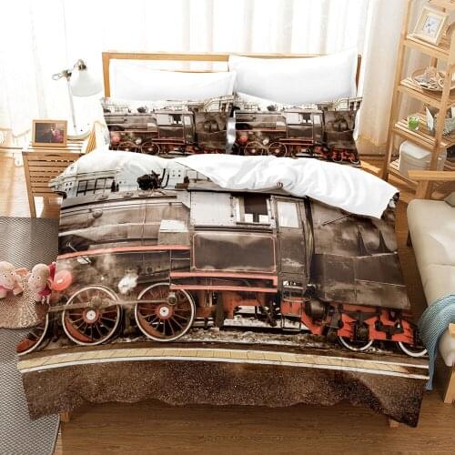 Print Retro train Bedding Sets Comfortable King Queen Home Textile Duvet Cover Pillowcase Dekbedovertrek Bed Cover Set cover