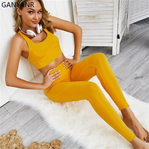 GANYANR Workout Sets Sport Women Gym Clothing High Waisted Leggings Bodysuit Yoga Suits Fitness Sports Sexy Wear Sportswear Bra