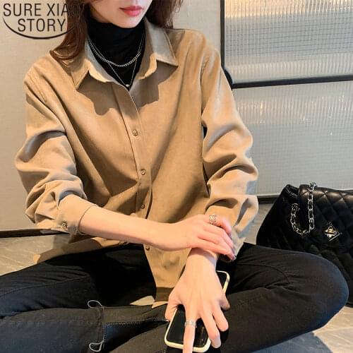 Korean Office khaki Blouse Vintage Plus Size Clothing for Women Shirts Spring Autumn Long Sleeve Shirts Fashion Blusas 12356