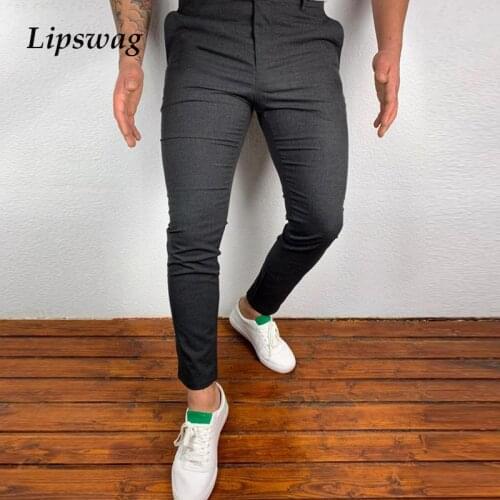 Summer Casual Men Solid Slim Pants 2021 Fashion Buttoned Mid Waist Pencil Pants Mens Clothing Spring Harajuku Trouser Streetwear