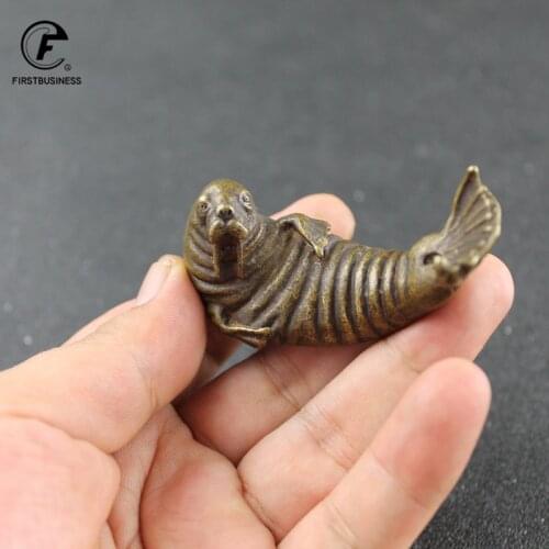 Kawaii Mini retro copper Dolphins Animals model Home Micro sculpture statue tea pet Figurines Miniatures Home Decor Accessories