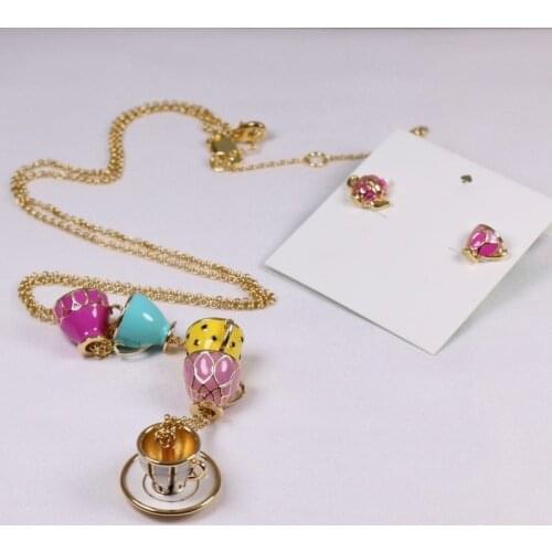 European and American fashion fresh and funny design teapot teacup necklace earring set