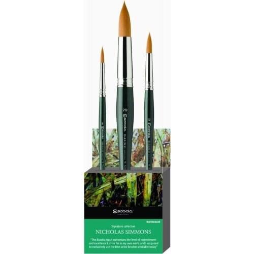 Escoda Signature Collection Nicholas Simmons Artist Watercolor Brush Set #1, Barroco Round, Size 8, 12, 20