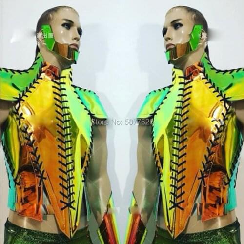 Future clothing Bar party technology sense laser magic colorful gold metal mens gogo costumes