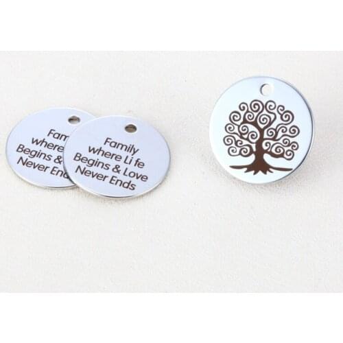 BULK 30 High Polished Stainless Steel Family Where Life Begins And Love Never Ends Charms Tree of Life Pendant 25mm