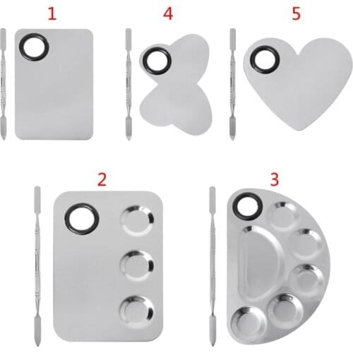 Stainless Steel Paint Palette Tray Mixing Rod Spatula Set For Nail Art Supply School Supplies Watercolor Oil Painting Makeup