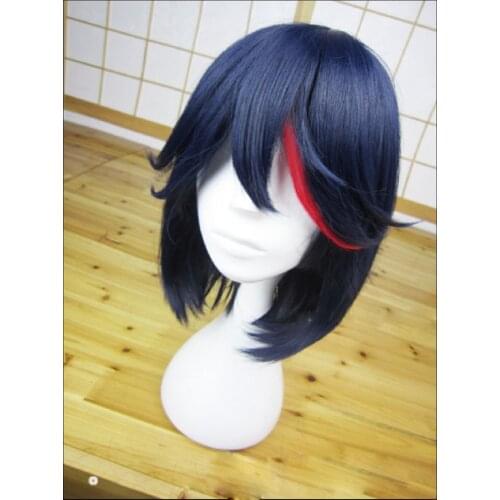High Quality Anime KILL la KILL Matoi Ryuko Wig Short Blue With Red Heat Resistant Hair Cosplay Costume Wig + Track + Wig Cap