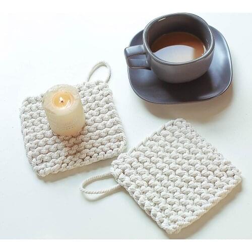 Hand-woven Non-slip Coasters Bohemian Cotton Thickened Coffee Tea Hot Drink Posavasos Placemat Picnic Placemats Kitchen Supplies