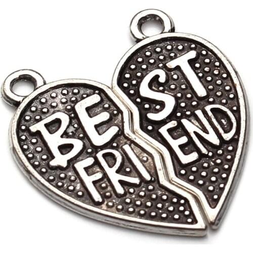 10pcs/lot Antique Sliver Movie Heart Broken 2 Part Best Friends Charms Pendant Necklace Gift Sister Vintage DIY Jewelry