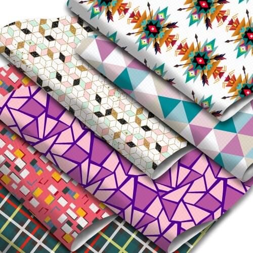 Geometric Theme Faux Leather Sheets Striped Plaid Chevron Printed Synthetic Leather Fabric 20x33cm for DIY Earrings Hair Bows