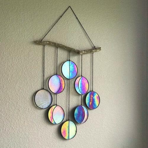 Clear Rainbow Moon Phase Wall Decor Wind Chime Acrylic Stained Moon Phase Wall Hanging Window Decor Suncatcher Art Pendant