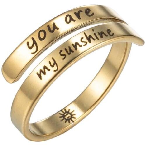 Punk Letter Adjustable Rings Fashion Carving You are my Sunshine Stainless Steel Ring for Women Men Vintage Gold Ringen 2021