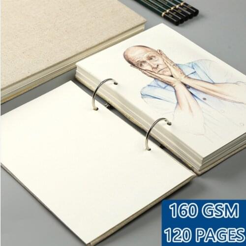 Spiral Sketchbook Loose Leaf Design Replacable Refill Thick Notebook Hard Linen Cover Watercolor Drawing Paper Notebook For Kids