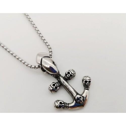 Vintage 316L Stainless steel Skull Anchor pendant necklace mens See Navy fashion Gothetic Anchor necklace jewelry