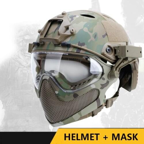 Full Face Military Tactical Helmet Hunting Shooting Airsoft Paintball Helmet with Protective Goggles Mask Combat Cs Fast Helmets