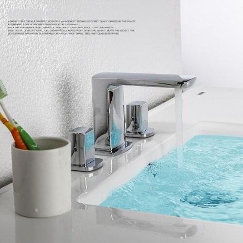 High-quality Chrome Bathroom solid brass Three holdes Double control square basin faucet Lavatory mixer faucet