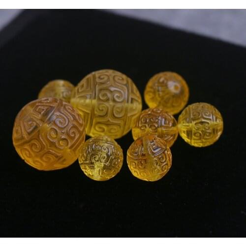 AMBER YELLOW ROUND carved 8-16mm for DIY jewelry making loose beads FPPJ wholesale beads nature gemstone peace buckle
