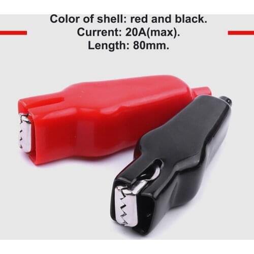2pcs 20A Sheathed Alligator Clip Insulated PVC Charge Batteries Double-Ended Crocodile Clips Electrical Jumper Wire Car-styling