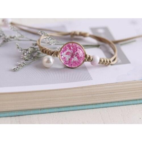 Ladies Chain Couple Love Dried Flower Couple Girlfriend Dandelion Crystal Bracelet Plant Specimen Jewelry Glass Ball
