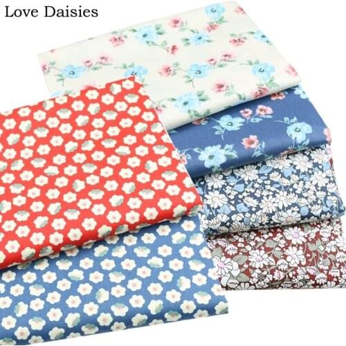 100% Cotton Twill DARK RED BLUE BEIGE Small Flowers Fabric For Kids Bedding Sheet Apparel Dress Quilting Handwork Craft Cushion