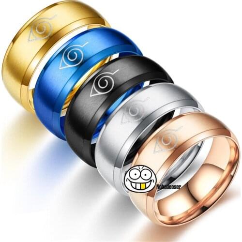 2021 Anime Boruto Stainless Steel Ring Konaha Ring Titanium Steel Width 8mm Ring Deidara Hidan Cosplay 5 Colors Full Size Kids