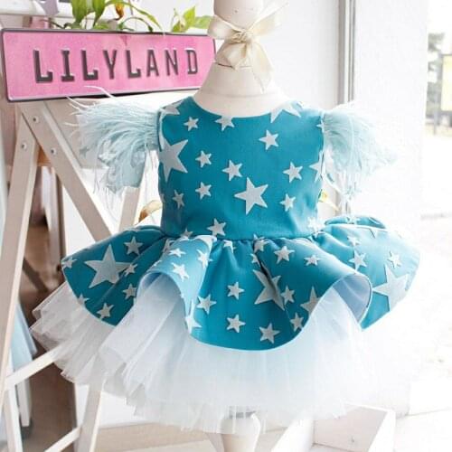 2021 girls summer star net yarn bowknot dress children girls cute European and American style princess skirt childrens clothing