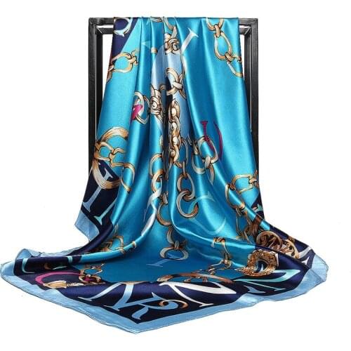 2021 Luxury Brand Scarf Fashion Silk Scarves 90X90CM Large Square LetteR Scarves Womens Silk Satin Muslim Headscarves For Lady