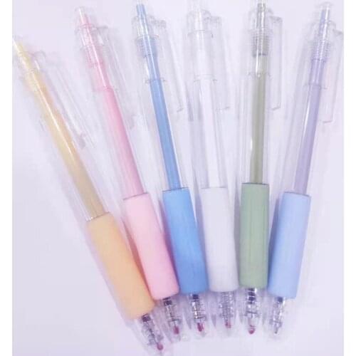 6pcs Press Neutral Pen Transparent Pole Morandir Color Korean Lovely Girl Heart Black Refill Signature Pen Set