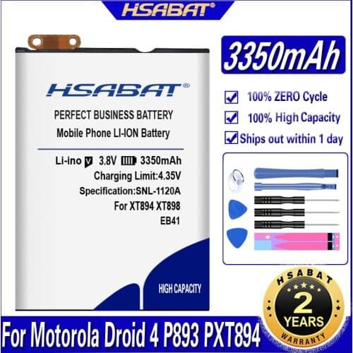 HSABAT 3350mAh EB41 Battery For Motorola Droid 4 P893 PXT894 P894 P89 XT898 HOTON Q LTE SNN5905 XT897