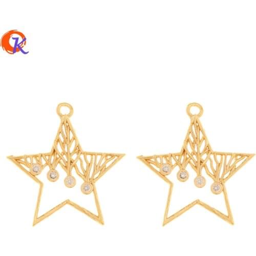 Cordial Design 20Pcs 21*22MM Jewelry Accessories/Star Shape/Genuine Gold Plating/CZ Charms/Earring Findings/Hand Made/DIY Making