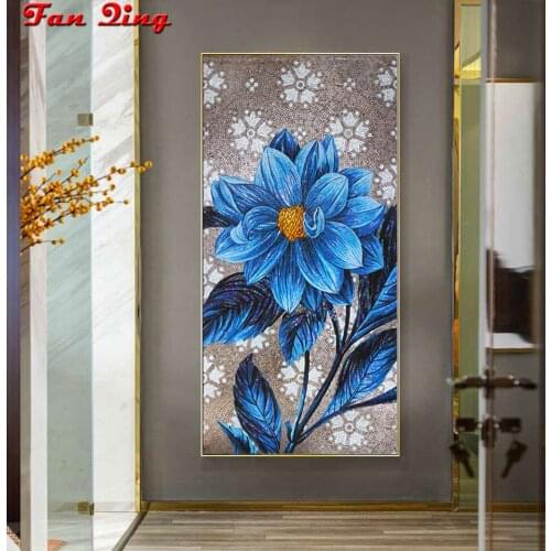 5D Diy Diamond Embroidery Blue Peony Flower Abstract Painting Full Square Round Rhinestone Mosaic Cross Stitch Handwork Decor