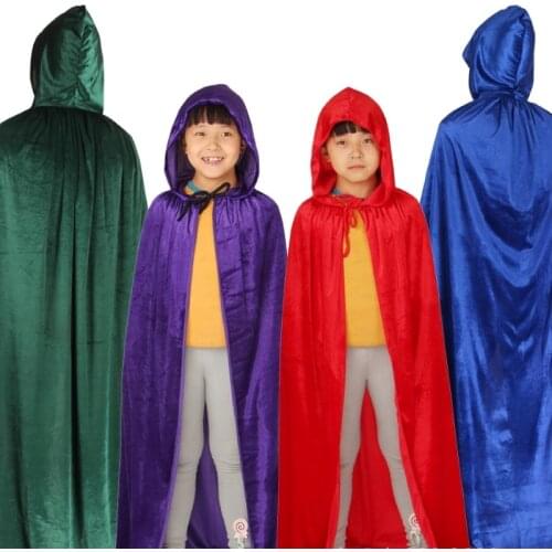 Halloween Velvet Cloak Cape Hooded Medieval Adult Kids Costume Witch Wicca Vampire Elf Purim Carnival Party costume