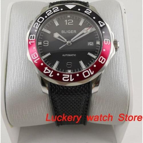 41mm bliger black dial Luminous saphire glass;black and red Bezel Automatic movement mens watch-BA198