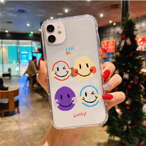 Phone Case For iPhone 12 Mini 12 11 Pro X XR XS Max 7 8 Plus SE 2 Fashion Cartoon Smile Face Clear Soft TPU Protective Cover